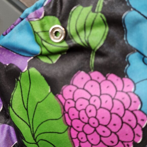 Vintage 60s Satin Foldable Tote Lucite Handle Retro Floral Purse Converts Clutch - Picture 7 of 15